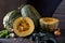 Pumpkin and pumpkin seeds Â Cucurbita pepo,Â and cabbage kale lies on the kitchen table.